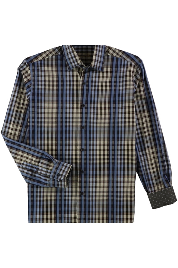 Mens Classic Fit Plaid Button Up Shirt, Brown, Small