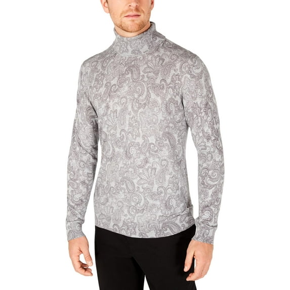 Tasso Elba Mens Cotton Printed Turtleneck Sweater Gray XXL