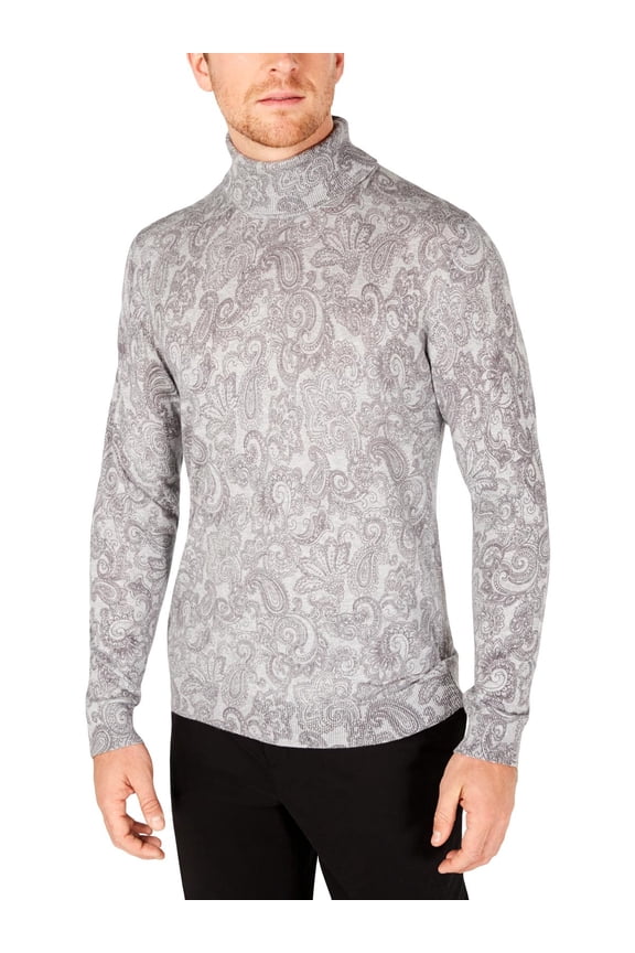 Mens Cotton Printed Turtleneck Sweater Gray XXL