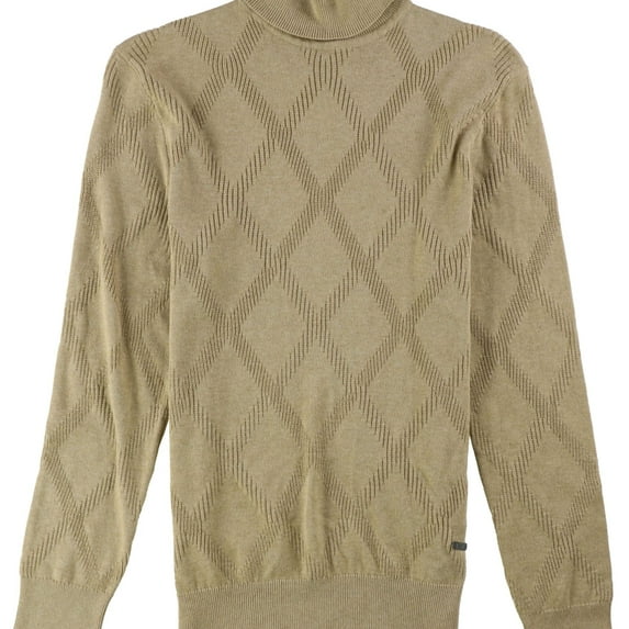 Tasso Elba Mens Diamond Knit Pullover Sweater, Beige, Large