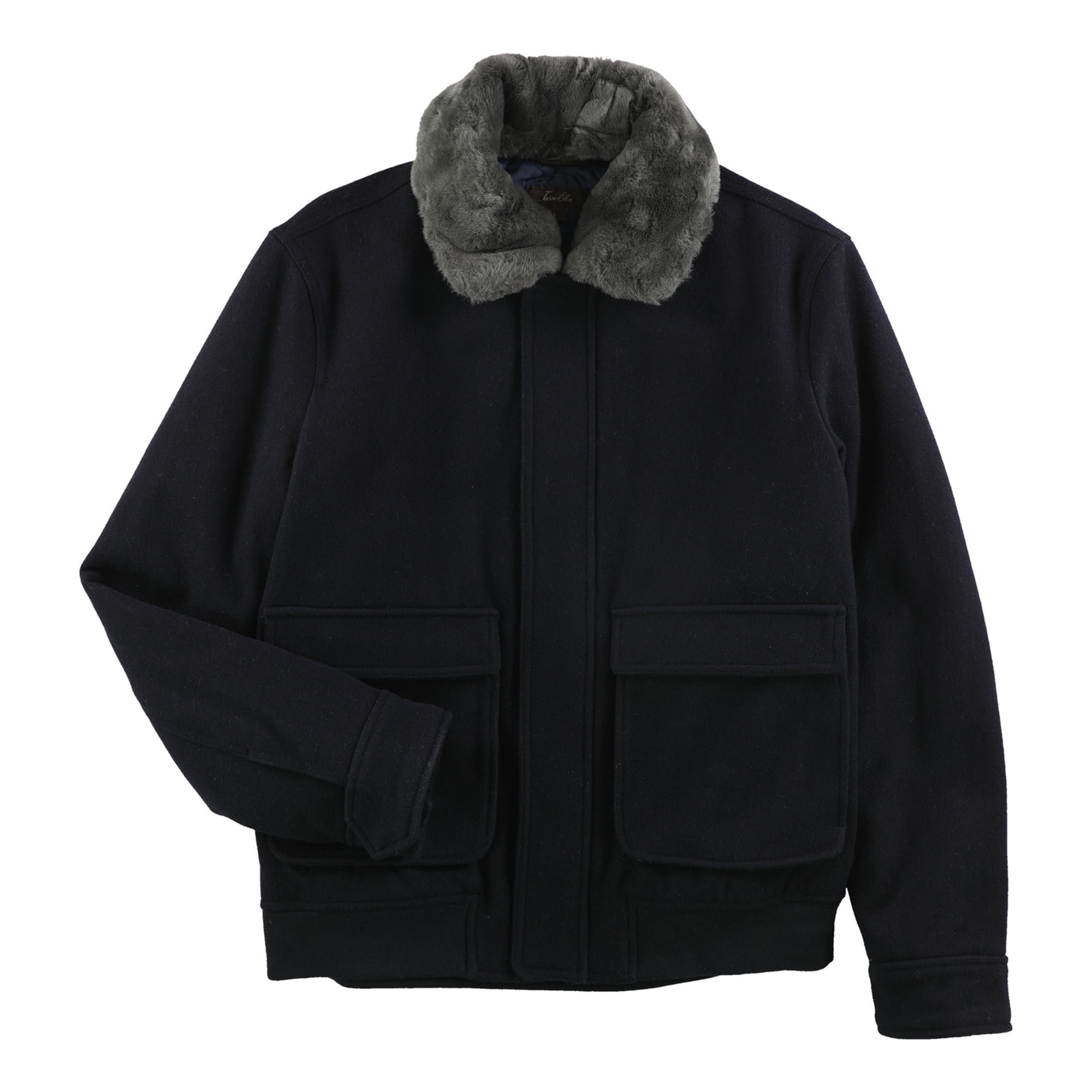 Tasso Elba Mens Faux Fur Collar Aviator Jacket Blue X Large