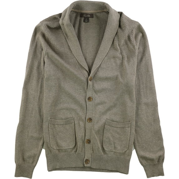 Tasso Elba Mens Faux Suede Cardigan Sweater, Brown, Small