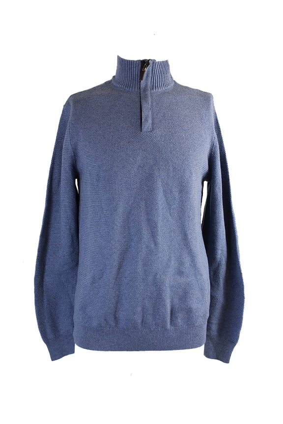 Mens HEATHER BLUE STAND COLLAR 1/4-ZIP SWEATER M