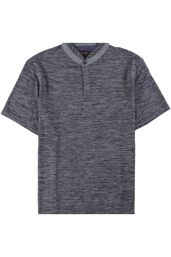 Mens Heathered Henley Shirt, Blue, Small