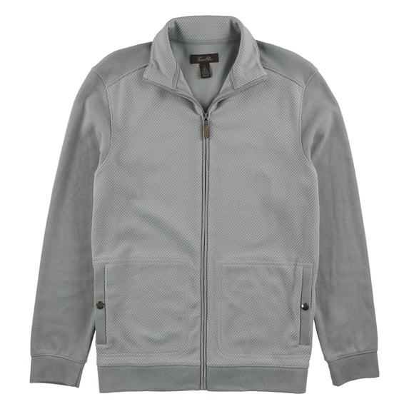 Tasso Elba Mens Jacquard Textured Knit Jacket, Grey, Small