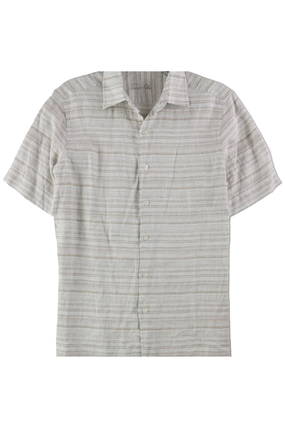 Mens Linen Button Up Shirt, Beige, Small