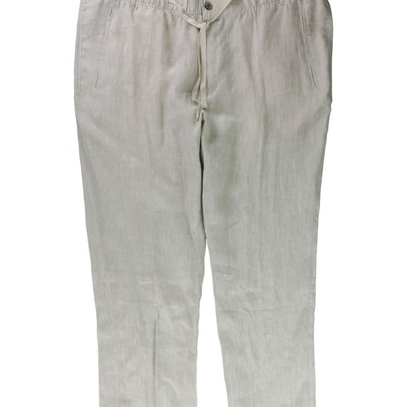 Tasso Elba Mens Linen Drawstring Casual Trouser Pants, Beige, Big & Tall, 4XLTW x 35L