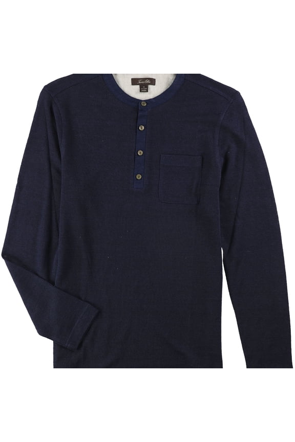 Mens Linen Marled Henley Shirt, Blue, Small