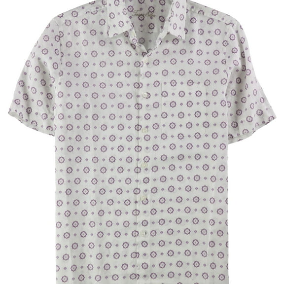 Tasso Elba Mens Medallion Button Up Shirt, White, Small