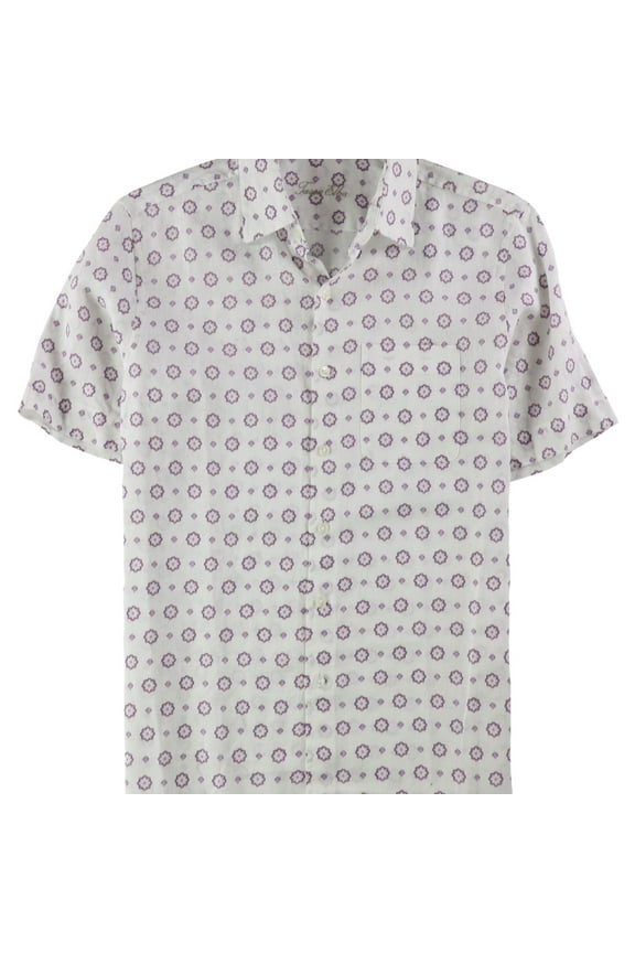 Mens Medallion Button Up Shirt, White, Small