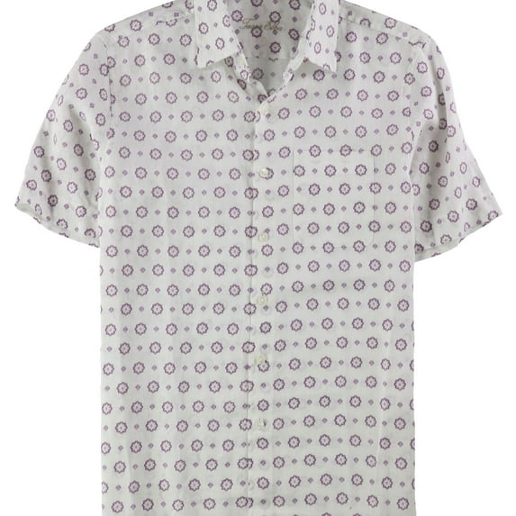 Tasso Elba Mens Medallion Button Up Shirt, White, Small