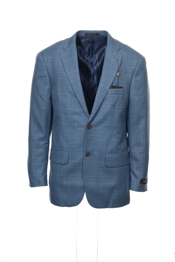 Mens Medium Wool/Linen Blend Plaid Blazer (40 Regular, Blue)