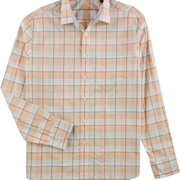 Tasso Elba Mens Orange Cream Button Up Shirt, Orange, Small