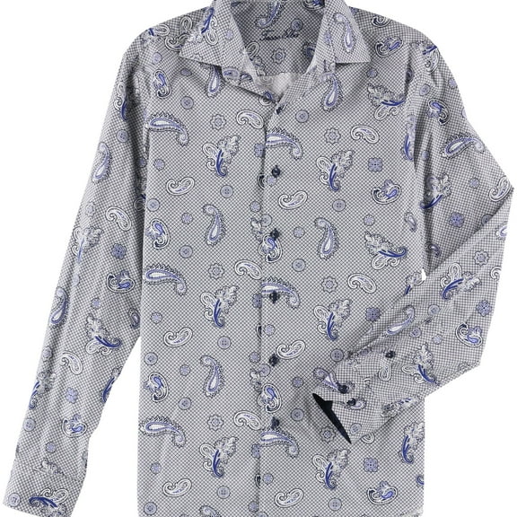 Tasso Elba Mens Paisley Button Up Shirt, Blue, Small