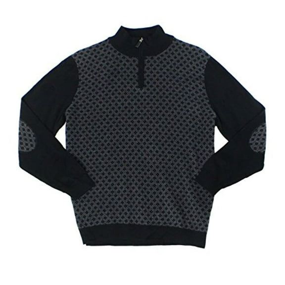 Tasso Elba Mens Patterned Quarter Zip Knit Sweater, Blue, Small