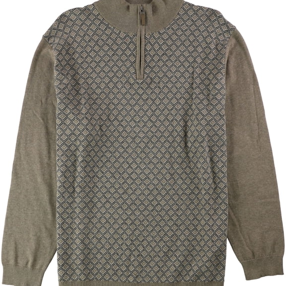 Tasso Elba Mens Patterned Quarter Zip Knit Sweater, Brown, X-Large