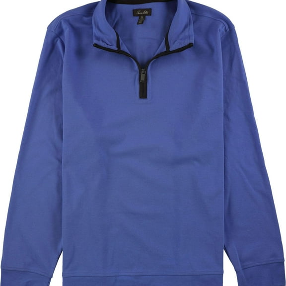 Tasso Elba Mens Piped 1/4 Zip Pullover Sweater, Blue, Small