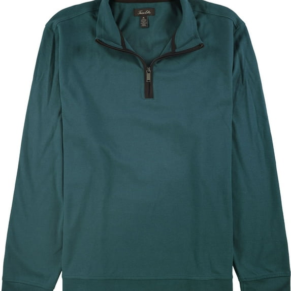 Tasso Elba Mens Piped 1/4 Zip Pullover Sweater, Green, Small