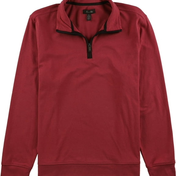 Tasso Elba Mens Piped 1/4 Zip Pullover Sweater, Red, Small