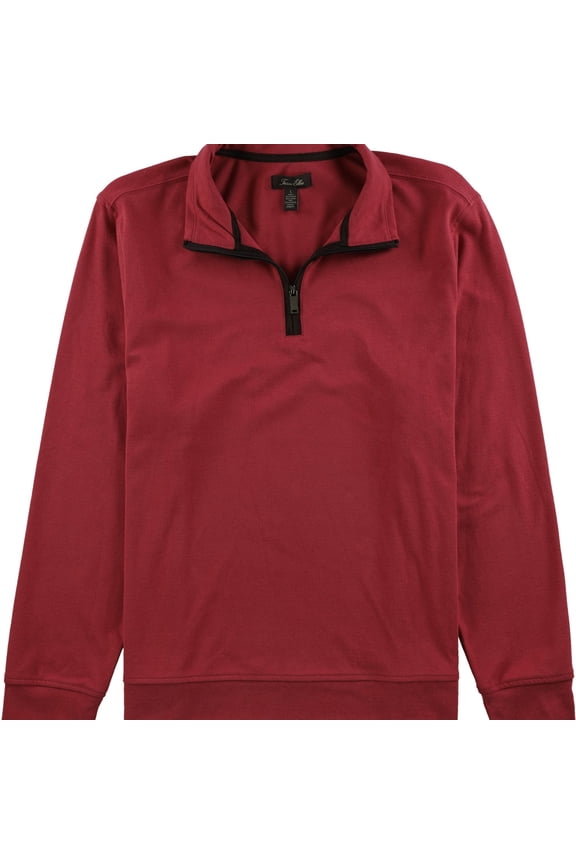 Mens Piped 1/4 Zip Pullover Sweater, Red, Small