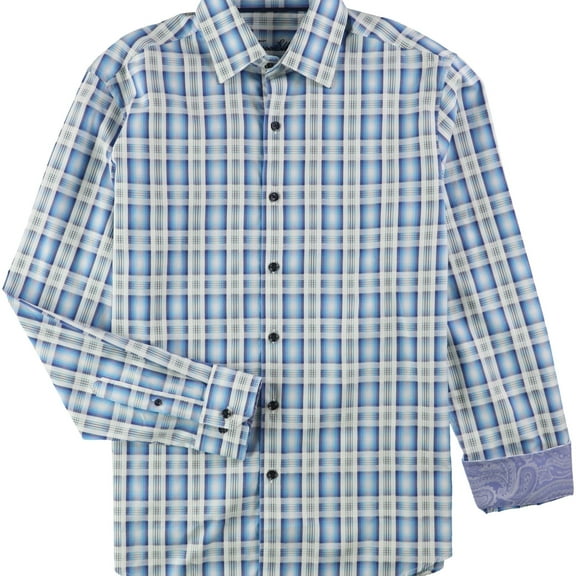 Tasso Elba Mens Plaid Button Up Shirt, Blue, Small