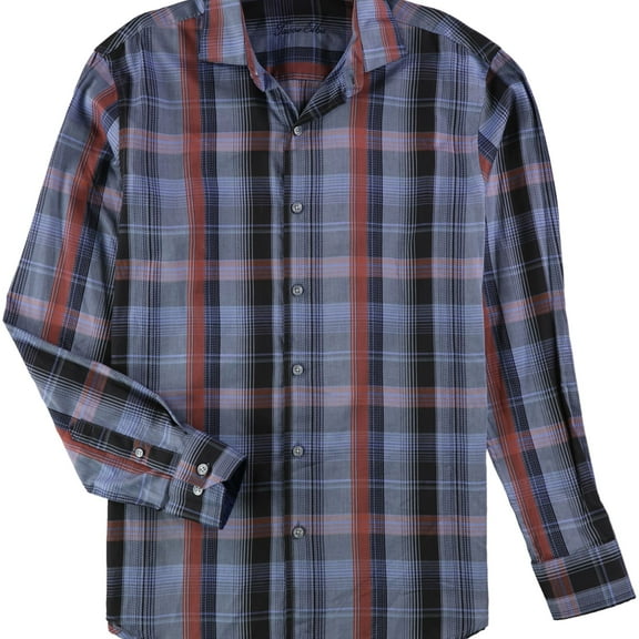 Tasso Elba Mens Plaid Button Up Shirt, Blue, Small