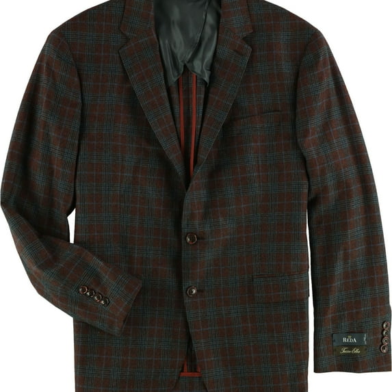 Tasso Elba Mens Plaid Two Button Blazer Jacket, Red, 44 Regular