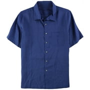 Tasso Elba Mens Pocket Button Up Shirt, Blue, Medium