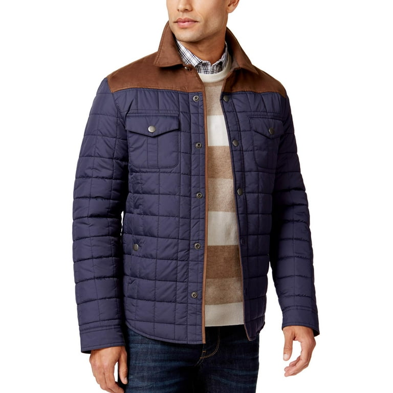 Tasso Elba Mens Quilted Colorblock Field Jacket Navy Blue and Brown Combo XL Walmart