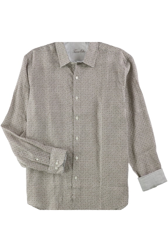 Mens Scroll Tile Button Up Shirt, White, Small