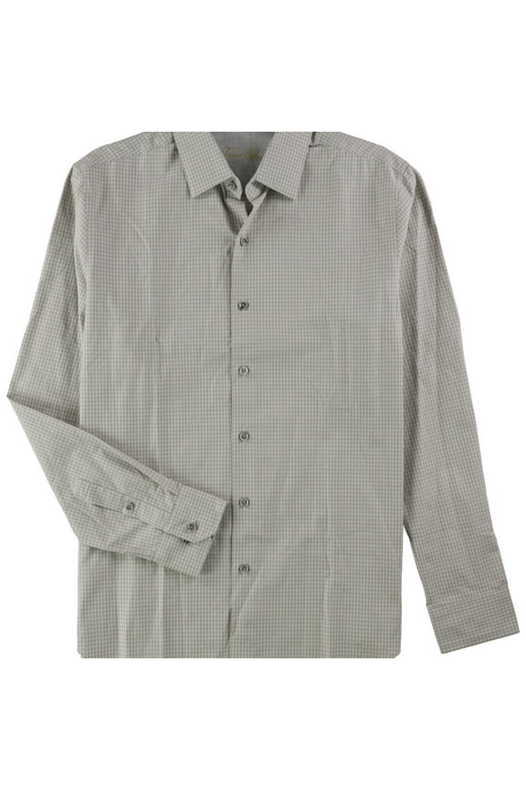 Mens Supima Check Button Up Shirt, Beige, Small