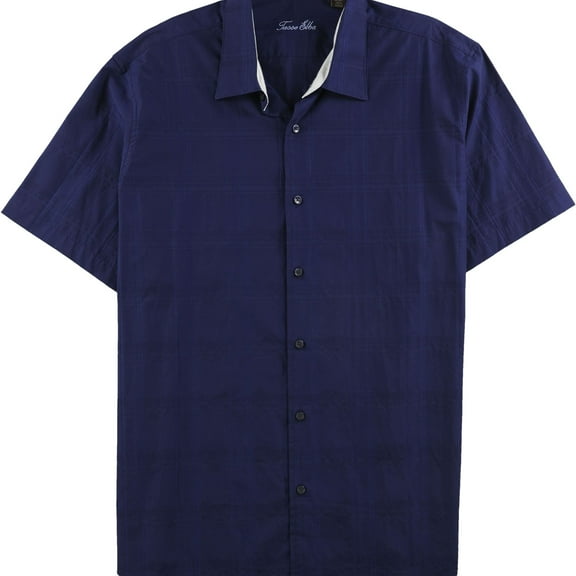 Tasso Elba Mens Textured Button Up Shirt, Blue, Small