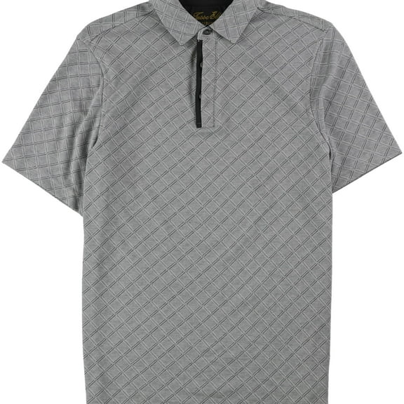 Tasso Elba Mens Textured Diamond Polo Shirt, Grey, Small