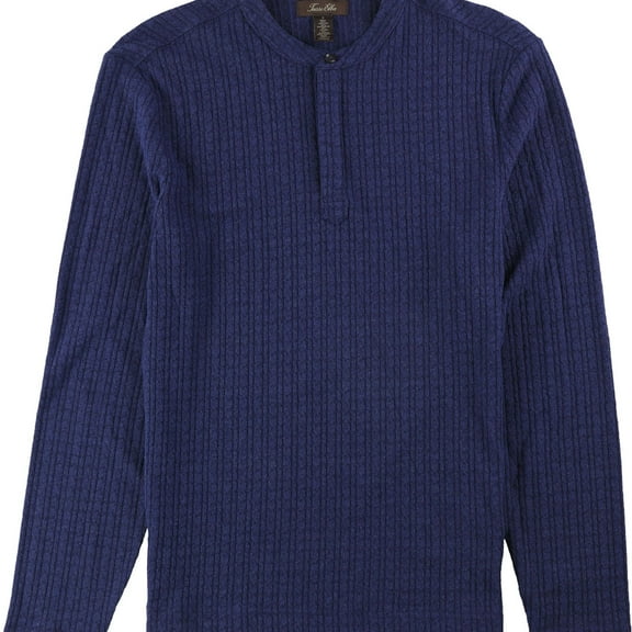 Tasso Elba Mens Textured Henley Shirt, Blue, Small