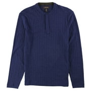 Tasso Elba Mens Textured Henley Shirt, Blue, X-Large
