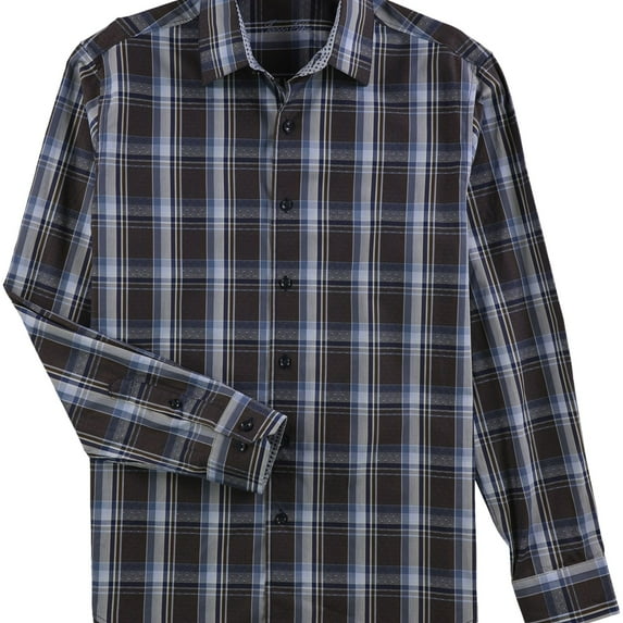 Tasso Elba Mens Textured Plaid Button Up Shirt, Brown, Small