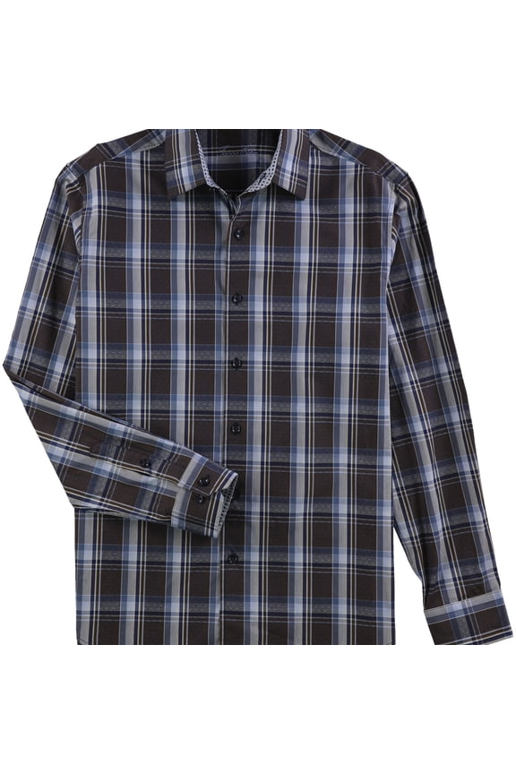 Mens Textured Plaid Button Up Shirt, Brown, Small