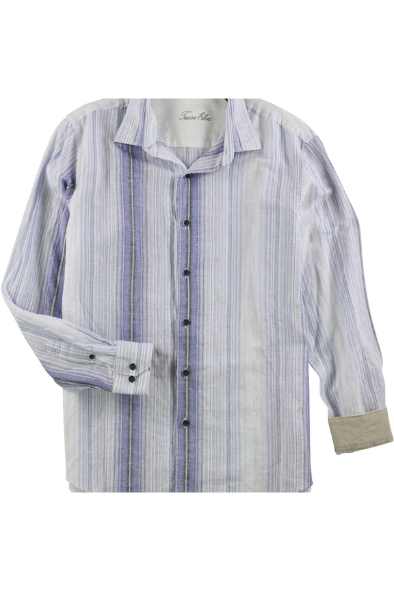 Mens Vertical Linen Button Up Shirt, Blue, Small
