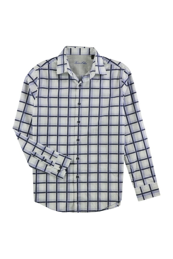 Mens Windowpane Button Up Shirt, Blue, Small