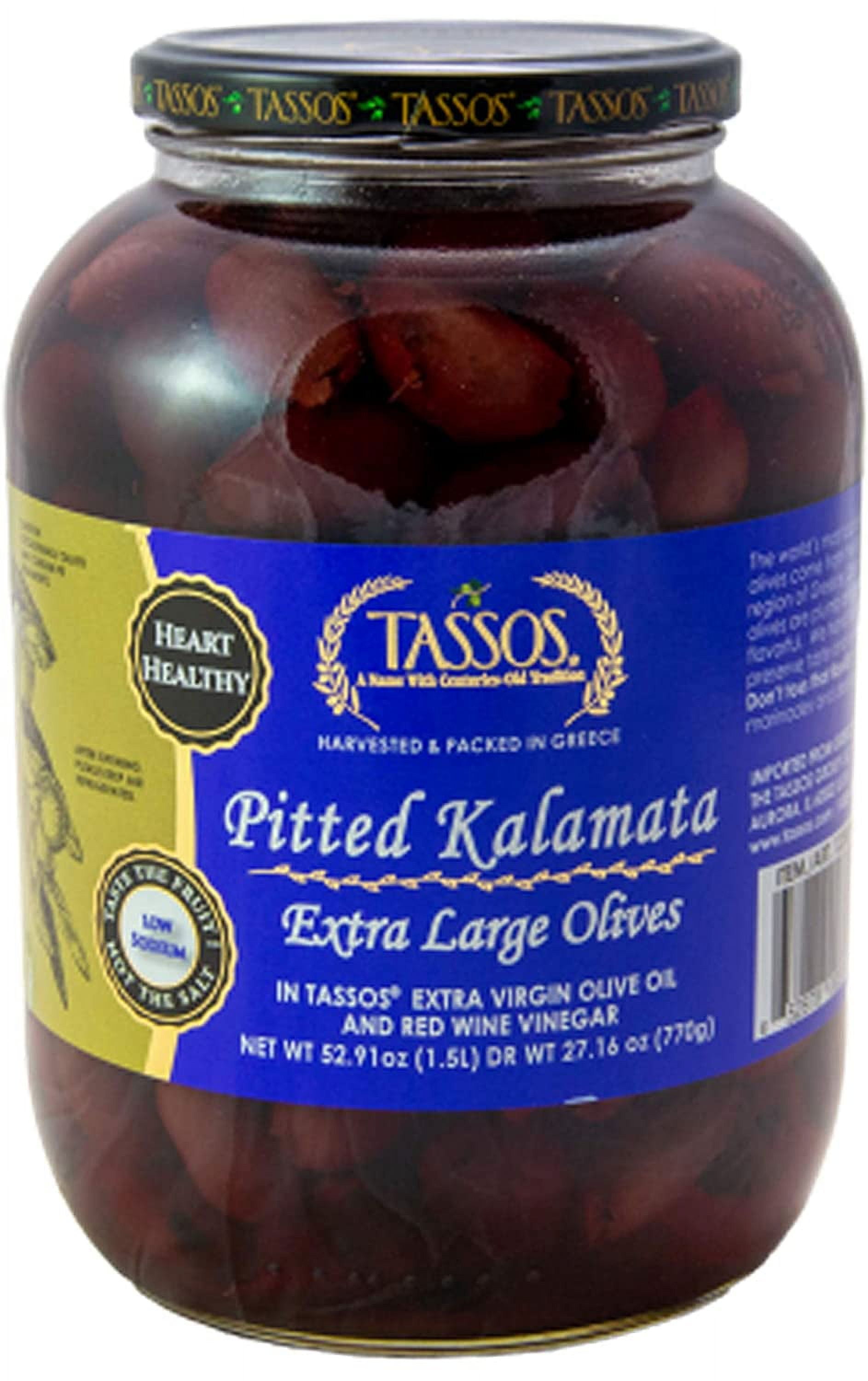Tassos Pitted Kalamata Extra Large Olives from Greece 1.5L Jar