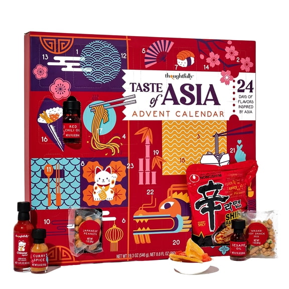Taste of Asia 2026 Advent Calendar, Holiday Gift and Christmas Countdown Calendar, 24-Day Asian Snacks and Food Variety Pack, Sauces and Spices Assortment