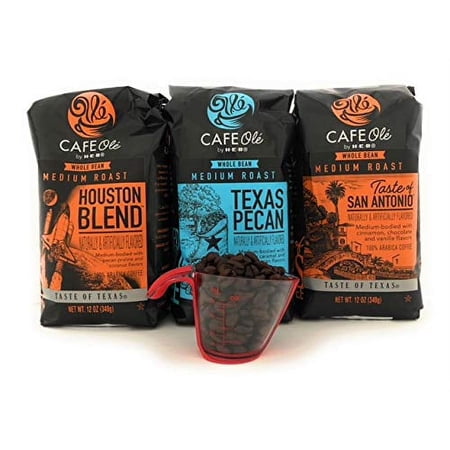 Taste Of Texas - Whole Bean Gift Assortment With Coffee Measure - Houston Blend, Texas Pecan, Taste Of San Antonio (12 X 3 Bags)