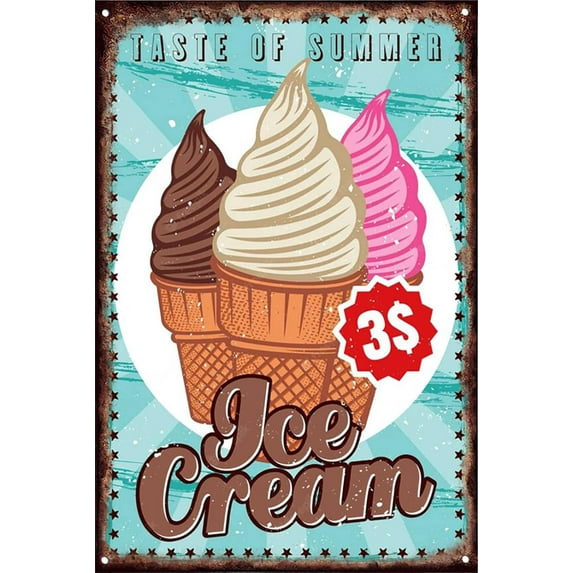 Taste Of Summer, Funny Ice Cream Home Decor Ice Cream Shop Tin Metal Wall Sign Decorations Room Rules Sign House Stuff Garden Bathroom Bedroom Outdoor House Sign Decor 8x12 Inch