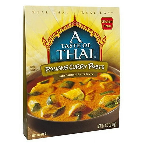 A Taste of Thai Panang Curry Paste - 1.75oz Pack of 6 Ready-to-Use Mix Flavored with Classic Thai Spices | Mild Curry Flavor Perfect for Veggies | Use for Stir-fry Grilling & More | Non-GMO