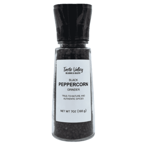 Taste Valley Black Peppercorns with Adjustable Grinder, 7 oz