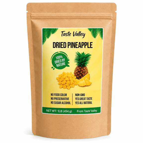Taste Valley Dried Pineapple Chunks, 16 oz Resealable Bag, Sweetened Soft & Chewy Tropical Dried Fruit Snack, Gluten Free, Vegan, Non-GMO, No Artificial Colors, Great for Trail Mix, Yogurt & Baking