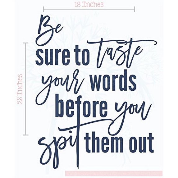 Taste Your Words Before You Spit Them Out Vinyl Letters Decals Wall Stickers Inspirational Quote 18x23-Inch Deep Blue
