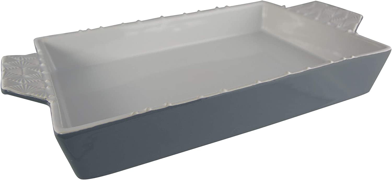 Ash and White Embossed Stoneware 13 x 9 Inch Baking Dish