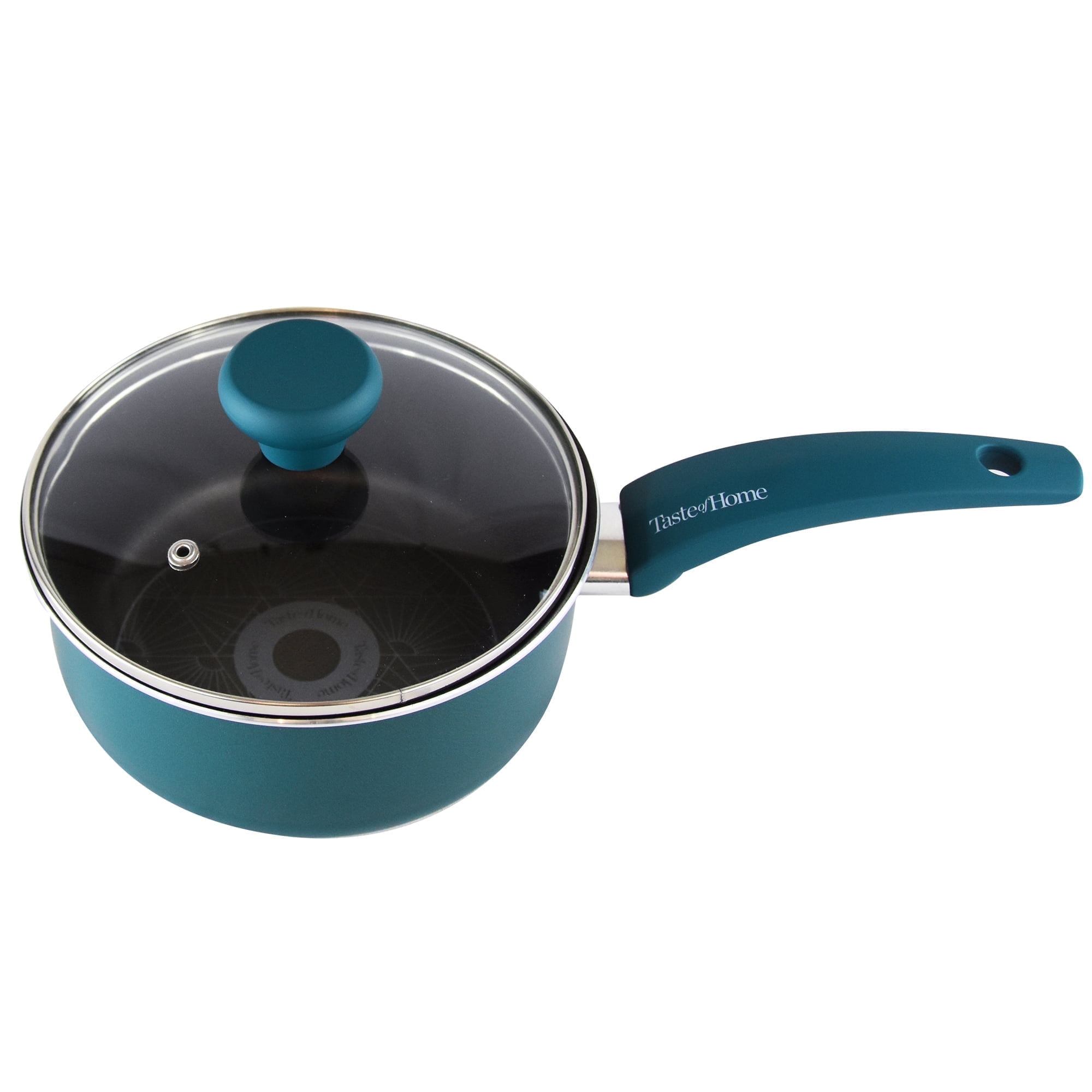 Sea Green Non-Stick Aluminum Saucepan with Glass Lid