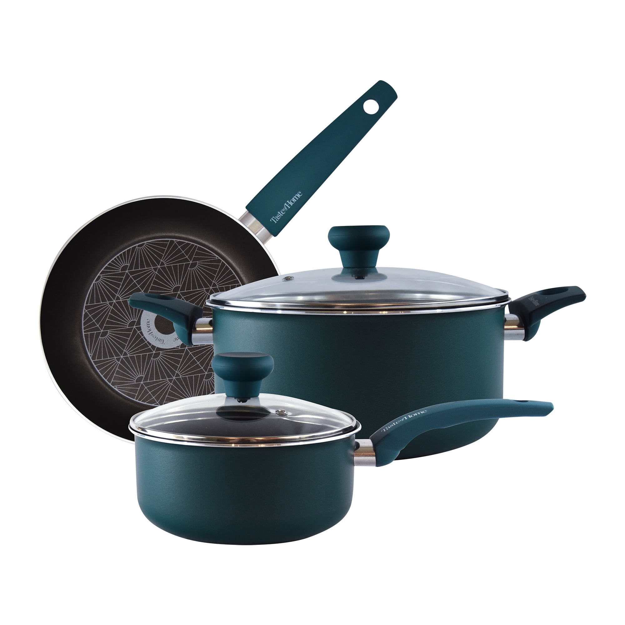 Taste of Home 5-Piece Non-Stick Aluminum Cookware Set with Glass Lids